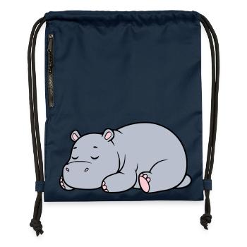 Hippopotame endormi Vecteur paresseux fatigué - Sac à cordon en polyester recyclé - bleu marine - Devant