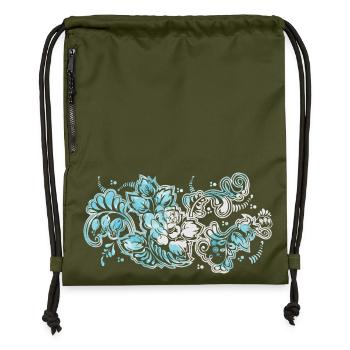Blue Flower Pattern - Gymsac made from recycled material - military green - Front