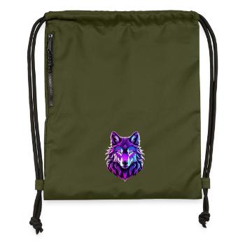 Wolf in Neonfarben - Turnbeutel aus Recycling-Material - military Green - Vorne
