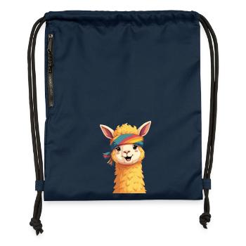 Alpaga souriant – Mignon et moelleux - Sac à cordon en polyester recyclé - bleu marine - Devant