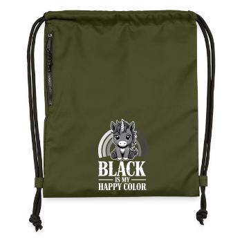 Unicorn Glow: Schwarz ist meine fröhliche Farbe - Turnbeutel aus Recycling-Material - military Green - Vorne
