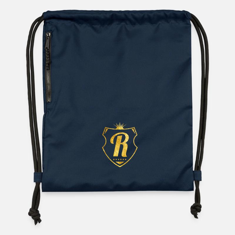 R lettre or - Sac à cordon en polyester recyclé - bleu marine