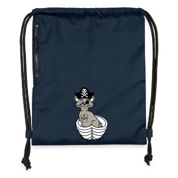 Pirate Cat Buccaneer Eye Patch Hat Rowing Boat - Gymsac made from recycled material - navy - Front