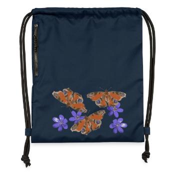  Pfauenauge Schmetterlinge Leberblümchen retro 3 - Turnbeutel aus Recycling-Material - Navy - Vorne