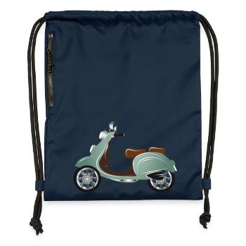 Un scooter vintage avec peinture rétro - Sac à cordon en polyester recyclé - bleu marine - Devant