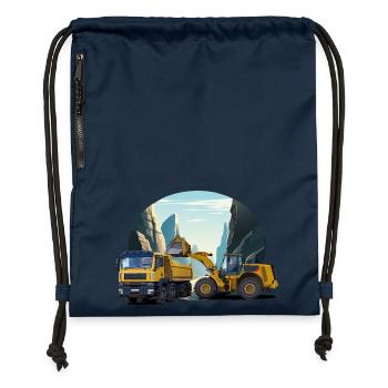 Excavator with truck in quarry - Gymsac made from recycled material - navy - Front
