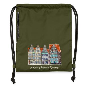 Bremen Markt, Zeichnung, Deutschland - Turnbeutel aus Recycling-Material - military Green - Vorne