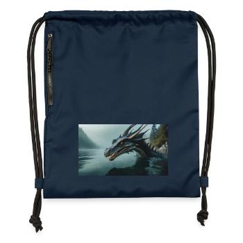 Ein realistischer böser dunkler Drache in einem nebligen Fluss - Turnbeutel aus Recycling-Material - Navy - Vorne