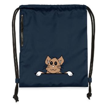 Hübsche Kleine Katze Guckt Versteckt Hinter Mauer - Turnbeutel aus Recycling-Material - Navy - Vorne