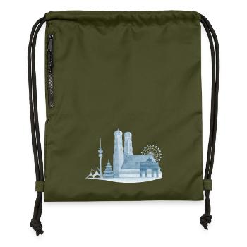 Horizon de Munich - Aquarelle peinte à la main - Sac à cordon en polyester recyclé - military green - Devant
