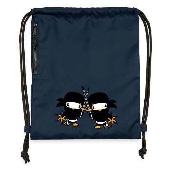 2 Vögel Ninja Kämpfer Assassin Schwert Ninjastern - Turnbeutel aus Recycling-Material - Navy - Vorne