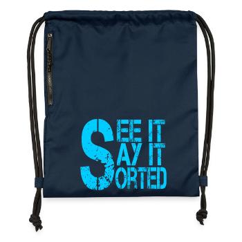 Symbole de dollar motivant avec slogan - Sac à cordon en polyester recyclé - bleu marine - Devant