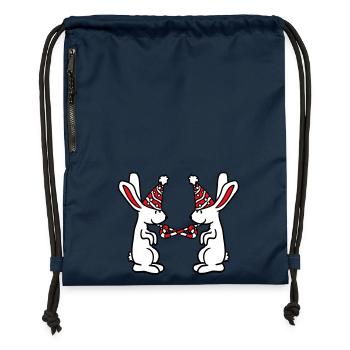 2 lapins anniversaire équipe cadeau crapaud chapeau de fête - Sac à cordon en polyester recyclé - bleu marine - Devant