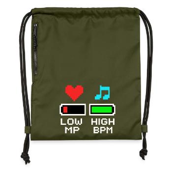 NIEDRIGE MP HOHE BPM Pixel Art Gaming Musik - Turnbeutel aus Recycling-Material - military Green - Vorne