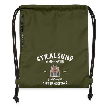 Stralsund, Vieille ville, Dessin Wulflamshaus - Sac à cordon en polyester recyclé - military green - Devant