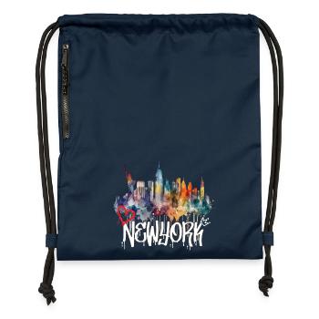 New York Skyline Graffiti Lettering - Gymsac made from recycled material - navy - Front