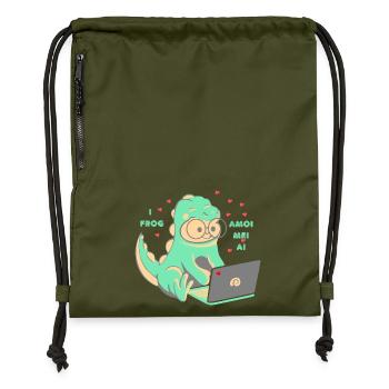 Love 💘 I frog amoi mai AI - Sac à cordon en polyester recyclé - military green - Devant