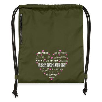 Kindergarten teacher Herz - Gymsac made from recycled material - military green - Front