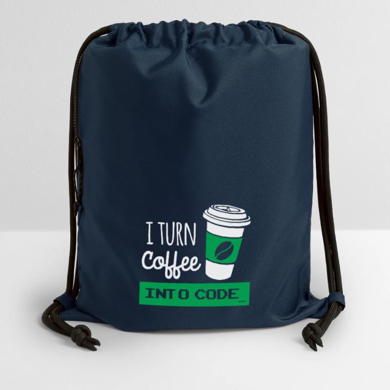 I turn coffee into code developer Sac à cordon en polyester recyclé