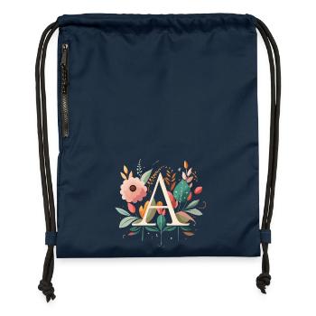 A Typography with Flowers - Gymsac made from recycled material - navy - Front