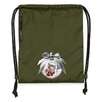 Kleines Kätzchen mit Vogel. - Turnbeutel aus Recycling-Material - military Green - Vorne