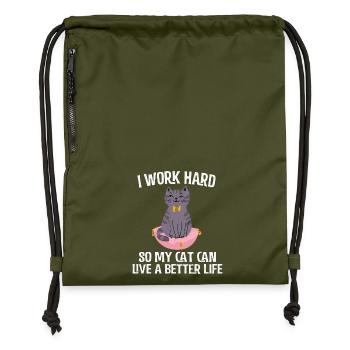 Chat drôle - Sac à cordon en polyester recyclé - military green - Devant