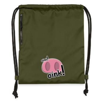 Oink Pink Pig Nose Design - Gymsac made from recycled material - military green - Front