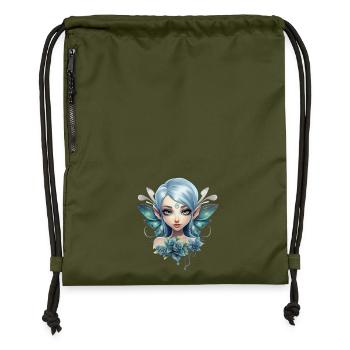 Flower Fairy with Gemstone – Fantasy Design - Gymsac made from recycled material - military green - Front