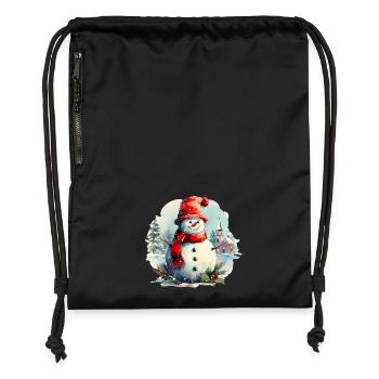 Watercolor Snowman - Gymsac made from recycled material - military green - Front
