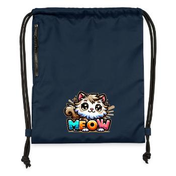 Meow - Cat Illustration - Gymsac made from recycled material - navy - Front