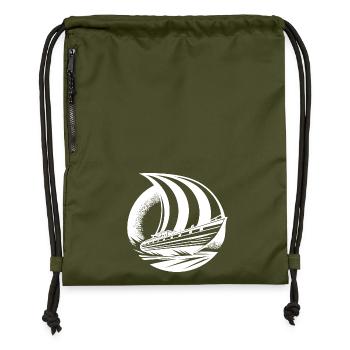Schnittiges Segelschiff mit Rahsegel - Turnbeutel aus Recycling-Material - military Green - Vorne