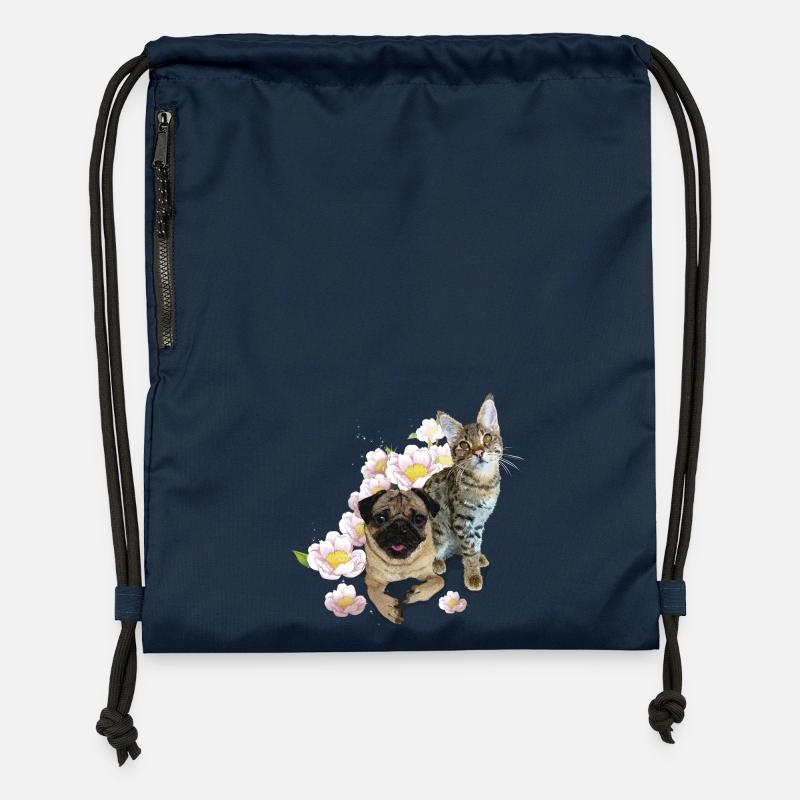 Carlin et chat - Sac à cordon en polyester recyclé - bleu marine