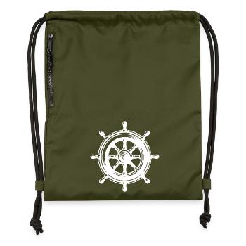 Classic Ship Steering Wheel Large Sail Nautical - Gymsac made from recycled material - military green - Front