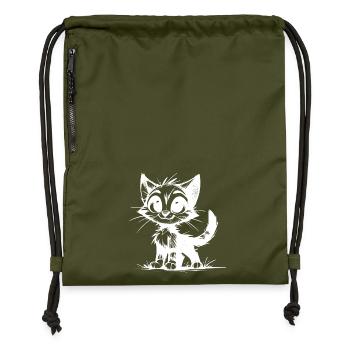 Cats Baby Pencil Drawing - Gymsac made from recycled material - military green - Front