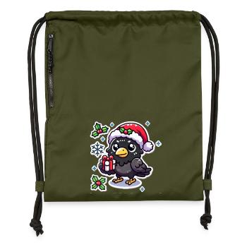 Méfait festif du corbeau - Sac à cordon en polyester recyclé - military green - Devant
