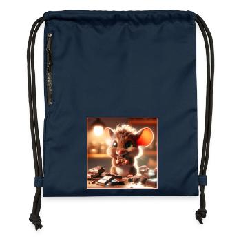 Petite souris en chocolat - Sac à cordon en polyester recyclé - bleu marine - Devant