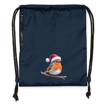 Chapeau de Père Noël Robin sur branche - Sac à cordon en polyester recyclé - bleu marine - Devant
