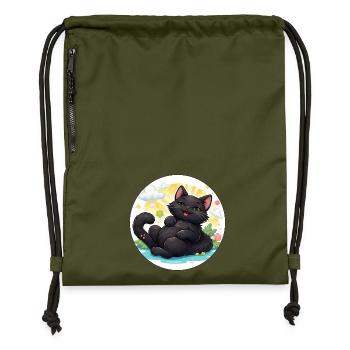 Black cat in the sunshine - Gymsac made from recycled material - military green - Front