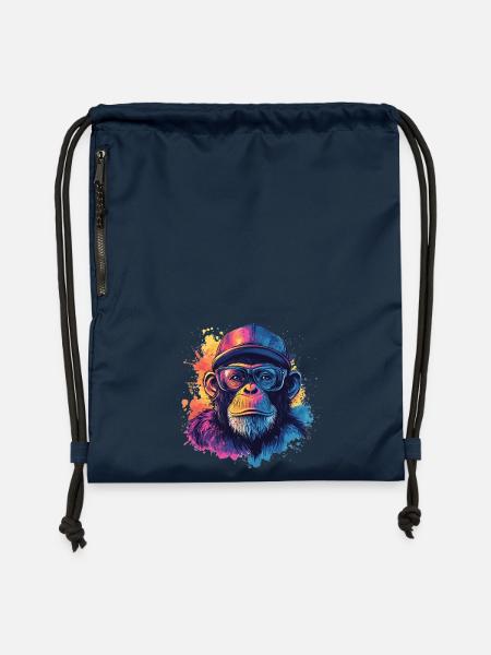 Aquarelle Hipster Singe - Sac à cordon en polyester recyclé - bleu marine