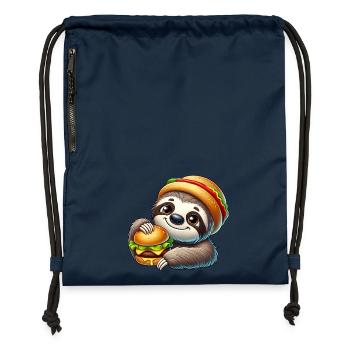 paresseux avec burger mignon dessin animé de restauration rapide - Sac à cordon en polyester recyclé - bleu marine - Devant