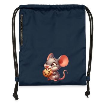Cute cartoon mouse nibbling crispy cookie - Gymsac made from recycled material - navy - Front