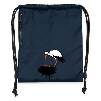 Storch und sein Nest mit Nachwuchs Graffiti - Turnbeutel aus Recycling-Material - Navy - Vorne