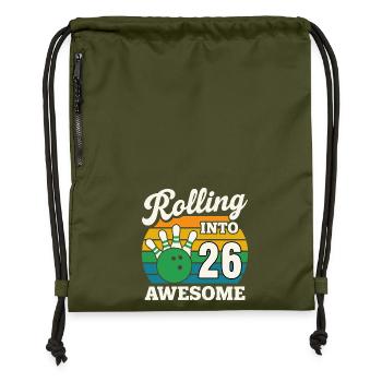 Rolling Into 26 Birthday Design - Gymsac made from recycled material - military green - Front