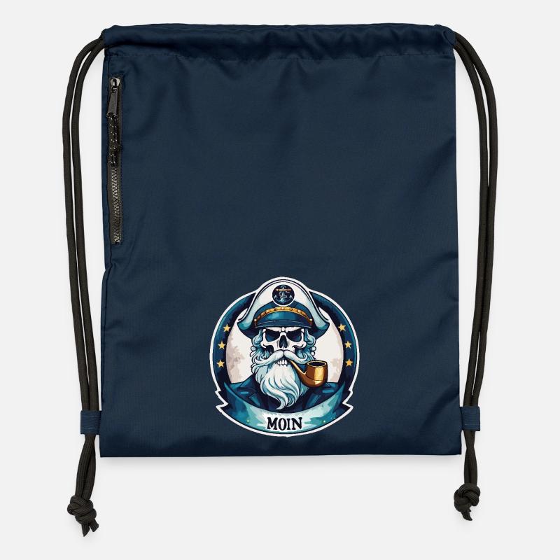 MOIN - Crâne du capitaine avec pipe - Sac à cordon en polyester recyclé - bleu marine