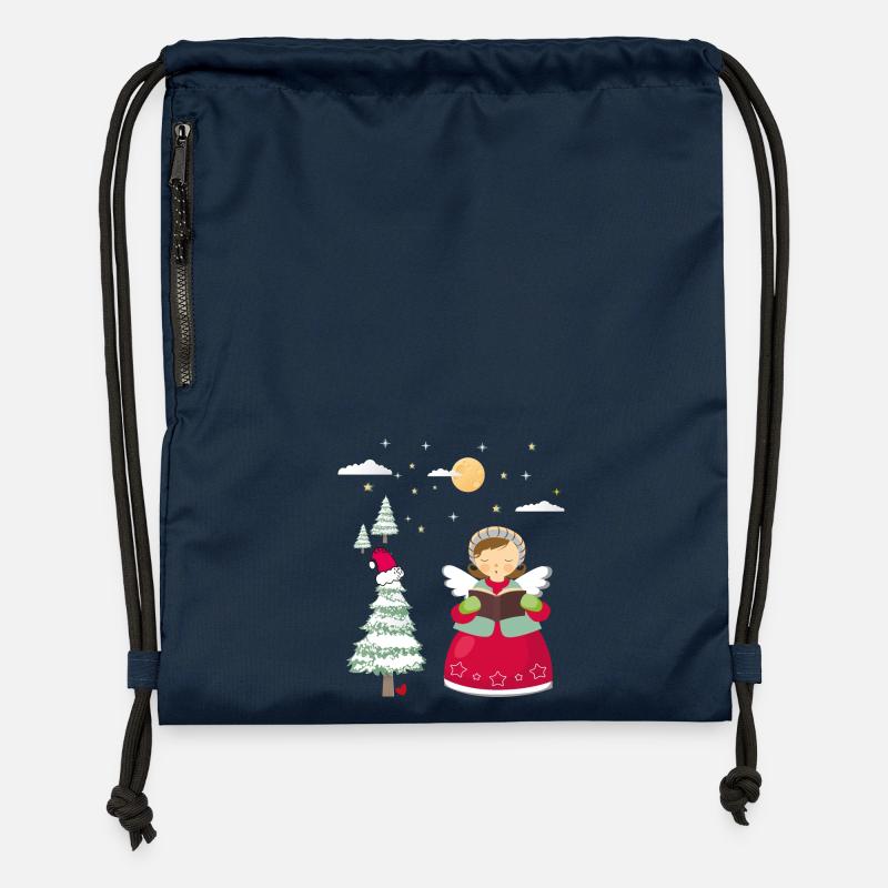 Anges dans la forêt hivernale - Sac à cordon en polyester recyclé - bleu marine