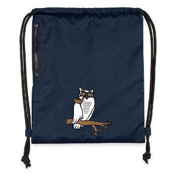 Pipe hibou fumer vieux grand-père aigle hibou branche arbre forêt - Sac à cordon en polyester recyclé - bleu marine - Devant