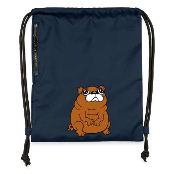 Pug dog sits small begging dick looks sad - Gymsac made from recycled material - navy - Front