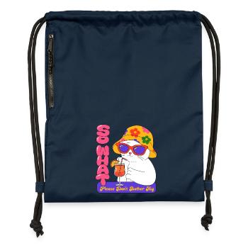 Chat en vacances - Sac à cordon en polyester recyclé - bleu marine - Devant