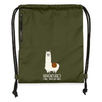 Adventure Alpaca | funny and sweet - Gymsac made from recycled material - military green - Front
