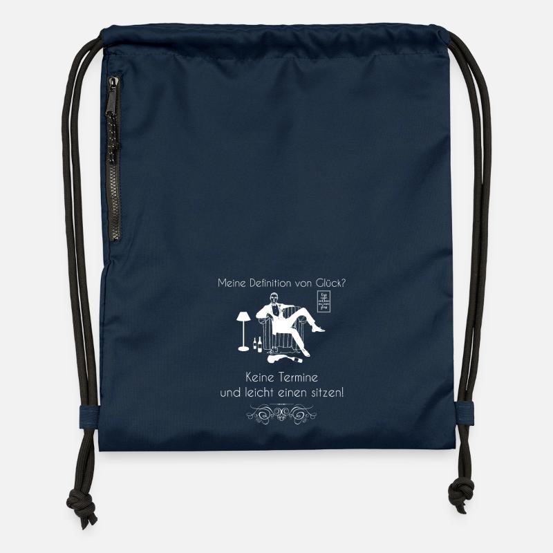 Ma définition du bonheur? Pas de rendez-vous et leic - Sac à cordon en polyester recyclé - bleu marine